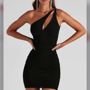 SOLD! Black one shoulder mini dress